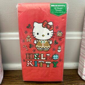 HELLO KITTY Christmas Guest Towels –Red Gingerbread Holiday Design, 32 Count NEW